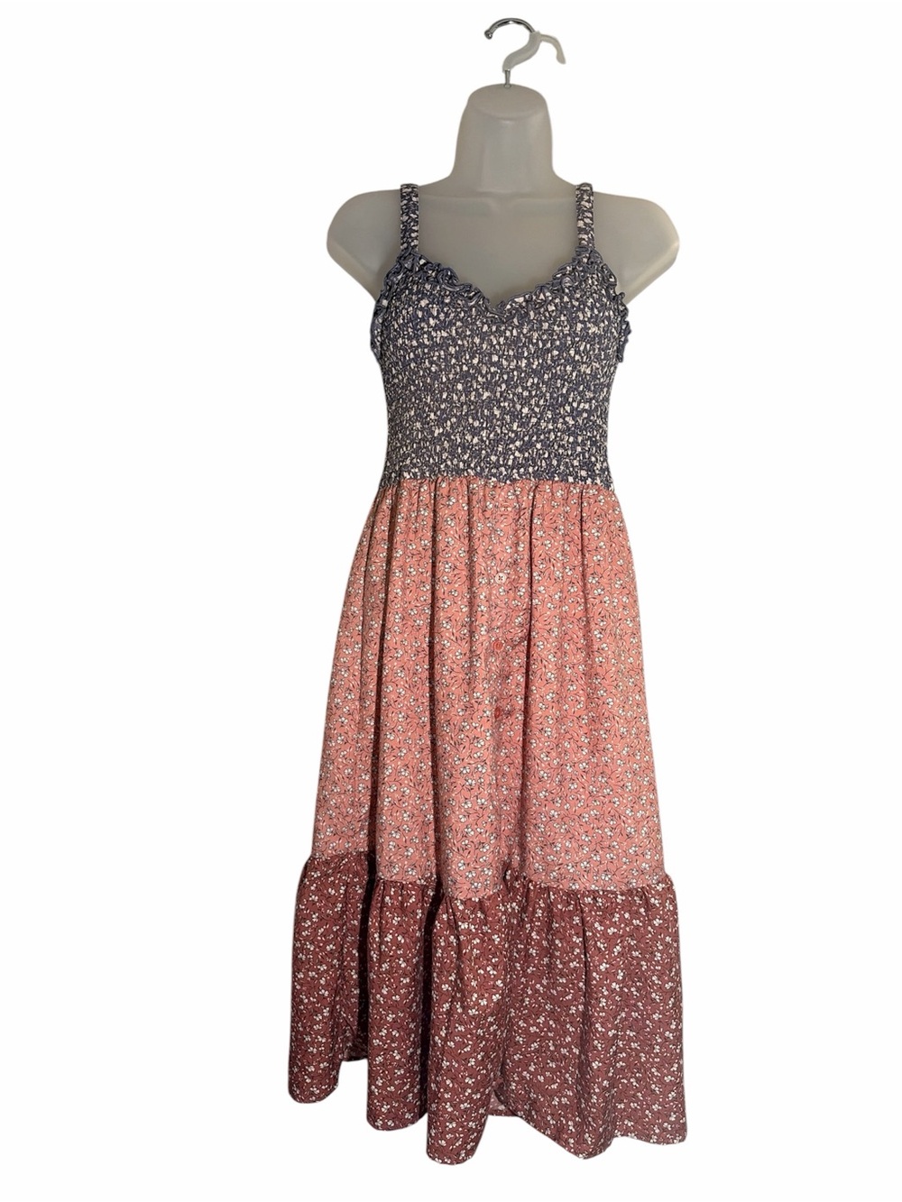 Band of the Free Tiered Floral Midi Dress with Smocked Bodice - Pink & Navy